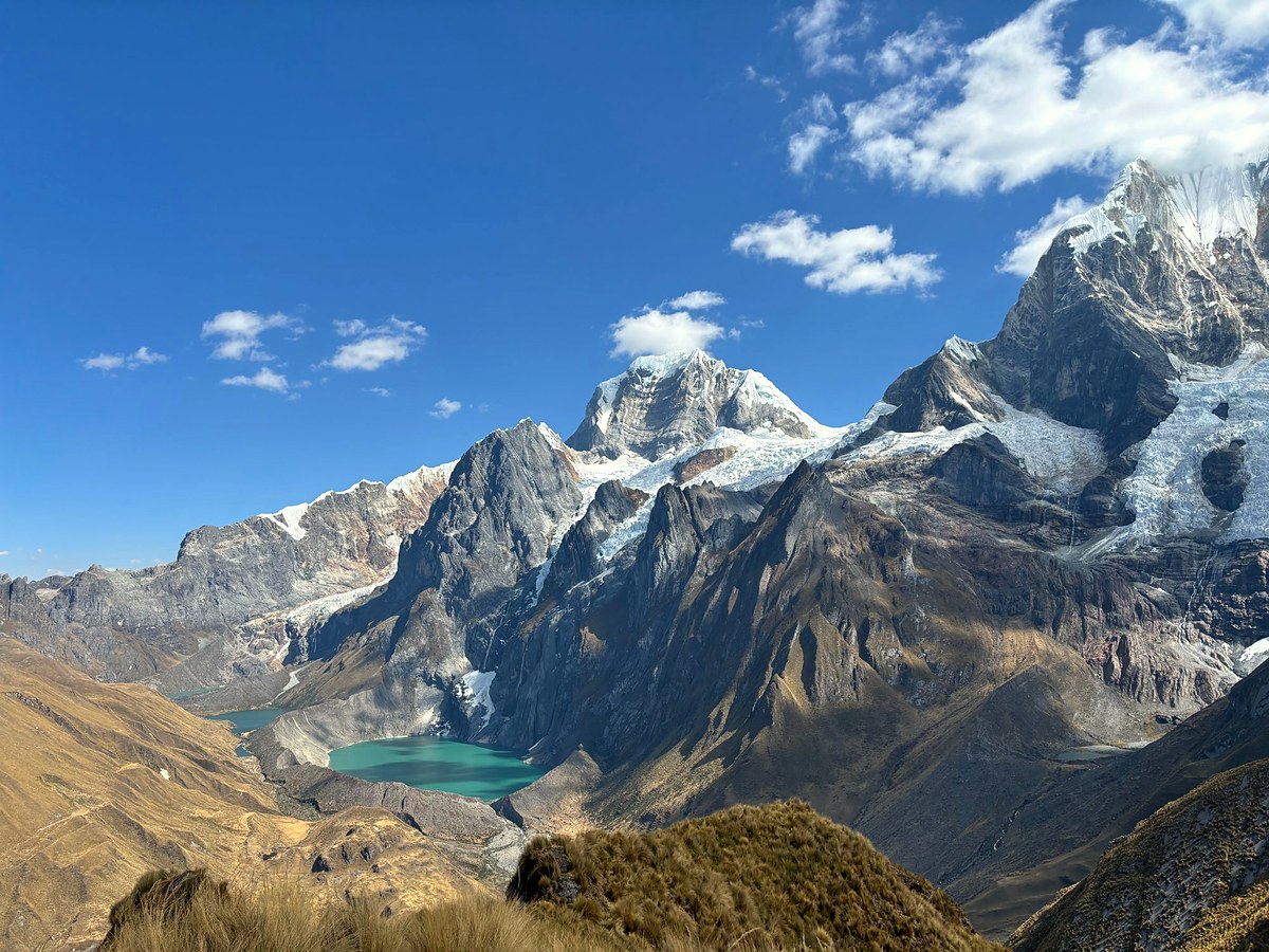 Cordillera Huayhuash mountains with turquoise glacial lakes